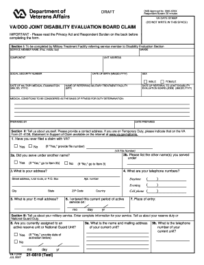VA Form 21-0819 Disability Evaluation Claim