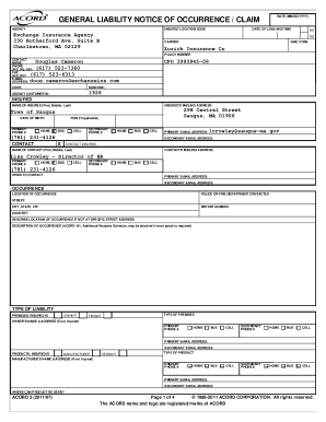 General Liability Notice of Occurrence Claim