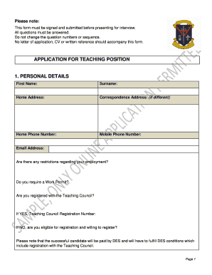 Application for Teaching Position