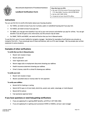 Massachusetts Landlord Verification Form