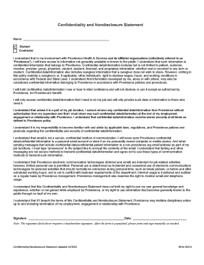 Confidentiality and Nondisclosure Statement