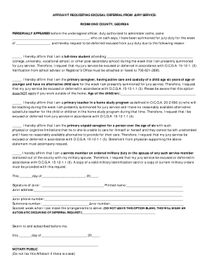 Georgia Jury Duty Excusal Affidavit