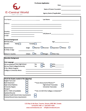 Pre-Screen Application for Study Abroad