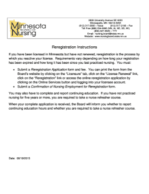Minnesota Nursing License Reregistration Application