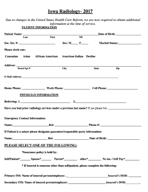 Iowa Radiology Patient Information Form