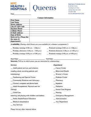 New York City Health Volunteer Application