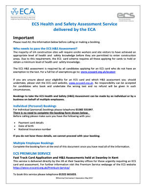 ECS Health and Safety Assessment Booking Form