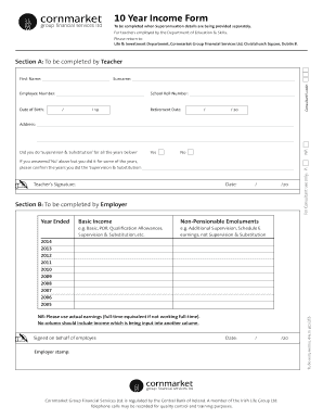 10 Year Income Form for Teachers