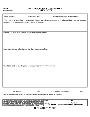MH 711 Day Treatment Intensive Daily Note