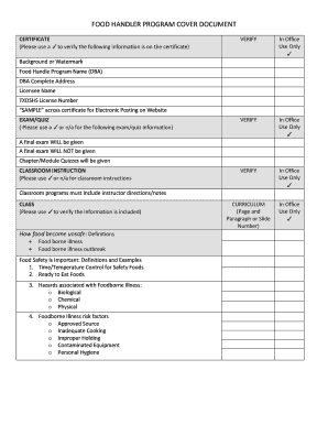 Texas Food Handler Program Curriculum Checklist