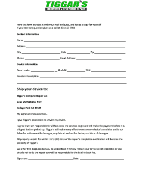 Tiggar's Device Repair Service Agreement
