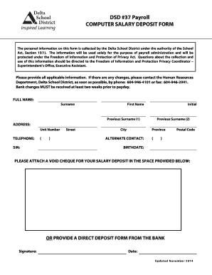 Delta School District Computer Salary Deposit Form