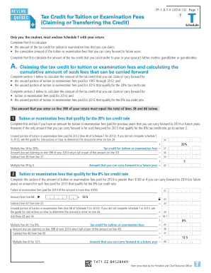 Tax Credit for Tuition or Examination Fees Schedule