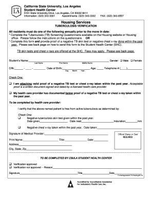 California State University Tuberculosis Verification Form