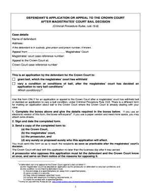 Defendant's Bail Application to Crown Court