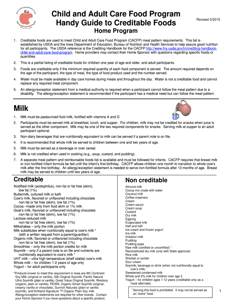 Cacfp center handy guide to creditable foods image to u