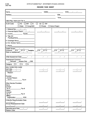Connecticut Department of Social Services Record Face Sheet