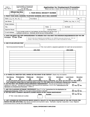 Pennsylvania State Civil Service Employment Application