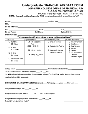 Louisiana College Financial Aid Data Form
