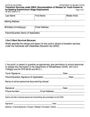 California IDEA Transition Services Refusal Form