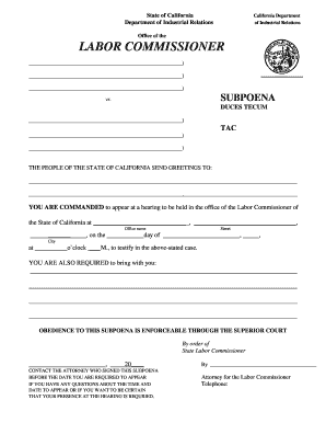 California Subpoena Duces Tecum