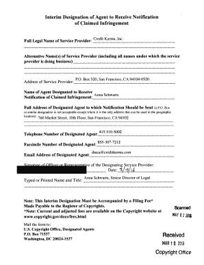Interim Designation of Agent for Infringement Notification