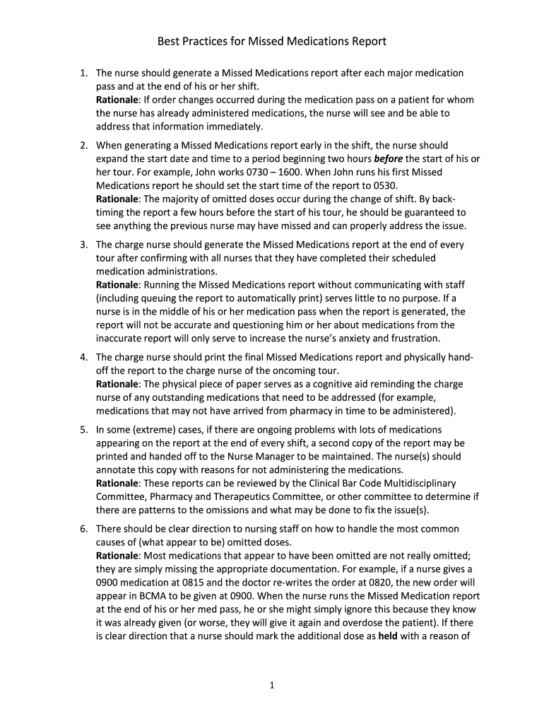 Fillable Online Fillable Best Practices for Missed Medications Report ...