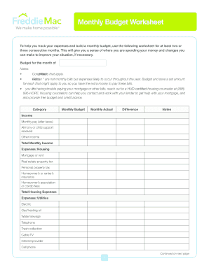 Monthly Budget Worksheet