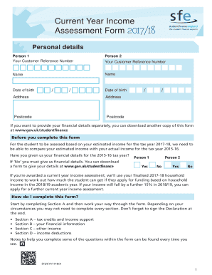 UK Current Year Income Assessment Form 2017/18
