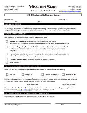 2017-2018 Direct Loan Adjustment Request