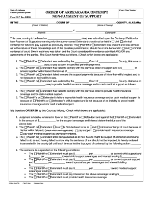 Alabama Order of Arrearage/Contempt for Non-Payment of Support