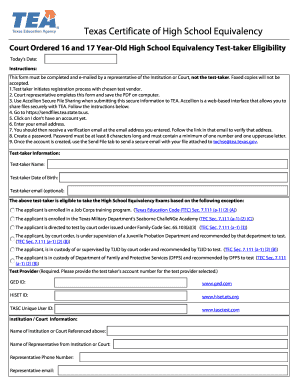 Texas High School Equivalency Eligibility Form