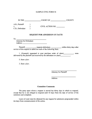 Civil Form 54 - Request for Admission of Facts