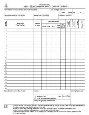 US Special Issuance Passport Application Transmittal