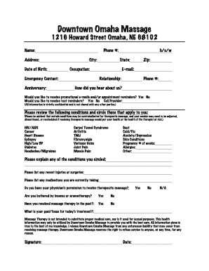 Downtown Omaha Massage Client Intake Form