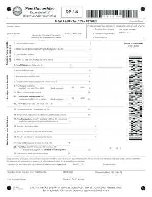 New Hampshire Meals & Rentals Tax Return
