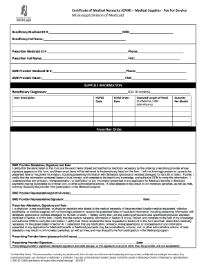 Certificate of Medical Necessity for Medical Supplies