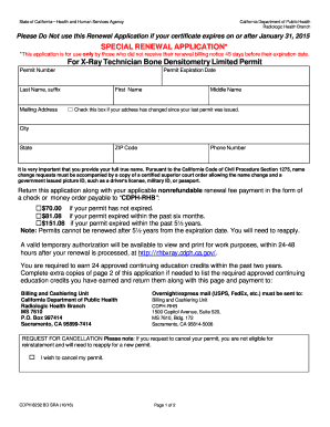 California X-Ray Technician Bone Densitometry Limited Permit Renewal Application