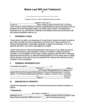 Maine Last Will and Testament