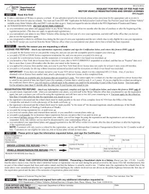 New York MV-215 Motor Vehicle Fee Refund Request