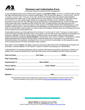 Carrington College Background Check Authorization Form
