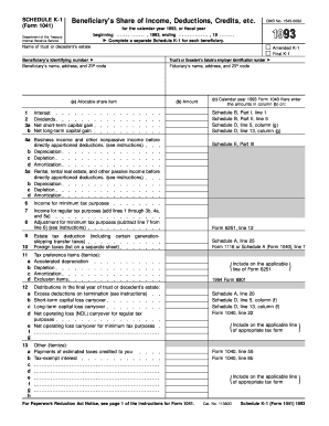 Fillable Online irs 1993 Form 1041 (Schedule K-1) - irs Fax Email Print ...
