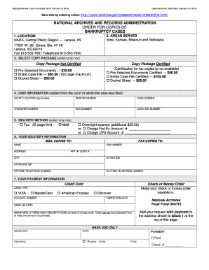 NARA Order for Bankruptcy Case Copies