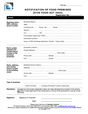 Food Premises Registration Form