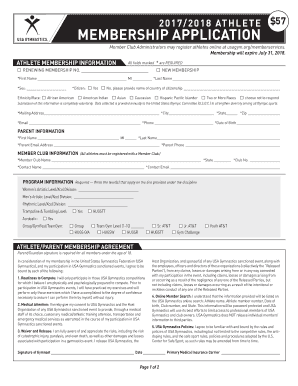 2017/2018 Athlete Membership Application