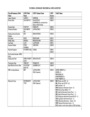 USPS Payroll Summary Record