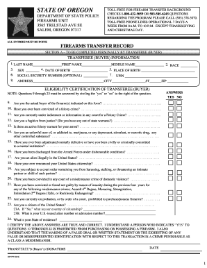 Oregon Firearms Transfer Record