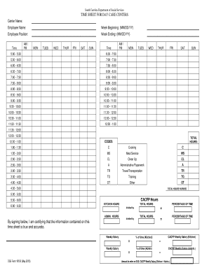 South Carolina Day Care Center Time Sheet