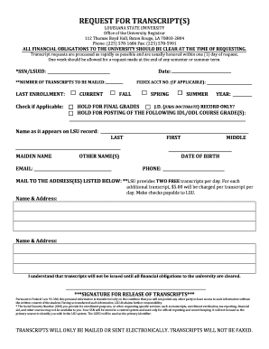 Louisiana State University Transcript Request Form
