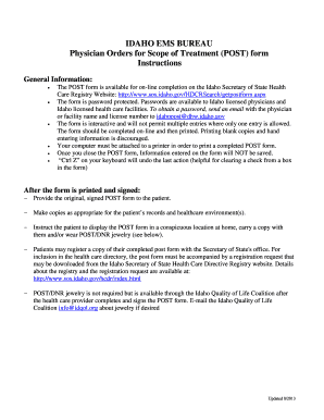 Idaho Physician Orders for Scope of Treatment Form
